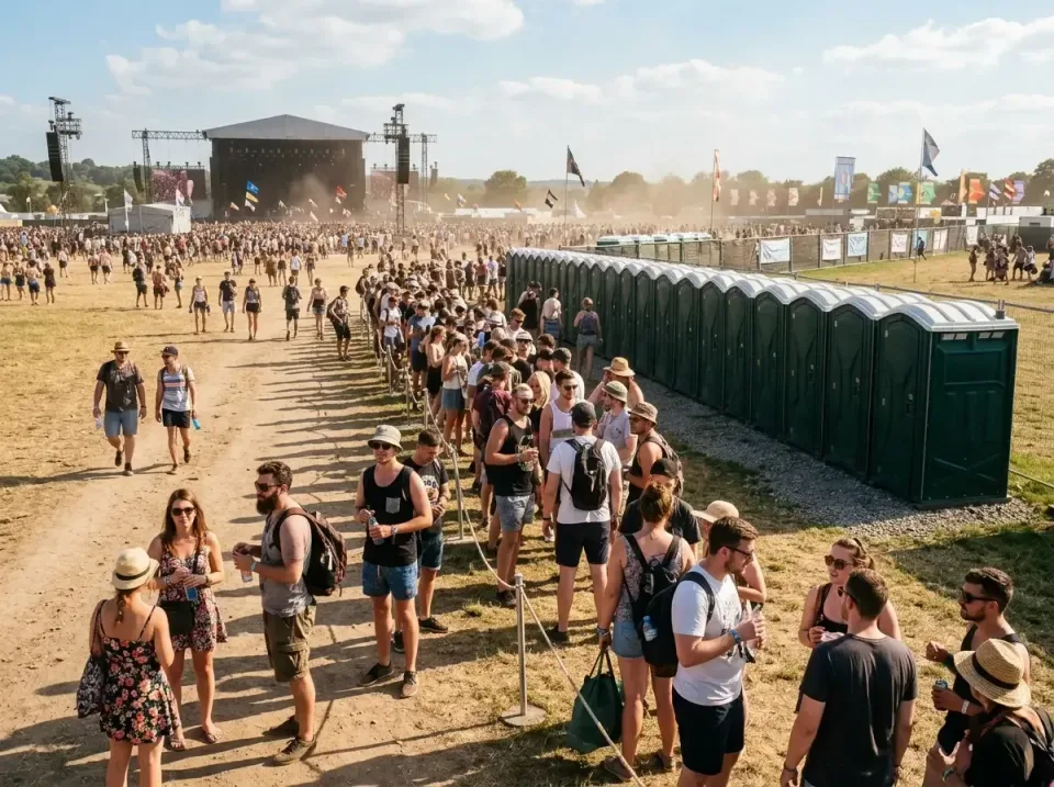Porta Potty — Outdoor Event — Porta Potty, Restroom Row, Crowd, Outdoor Event, Porta Potty Rentals and Dumpster Rental in At…